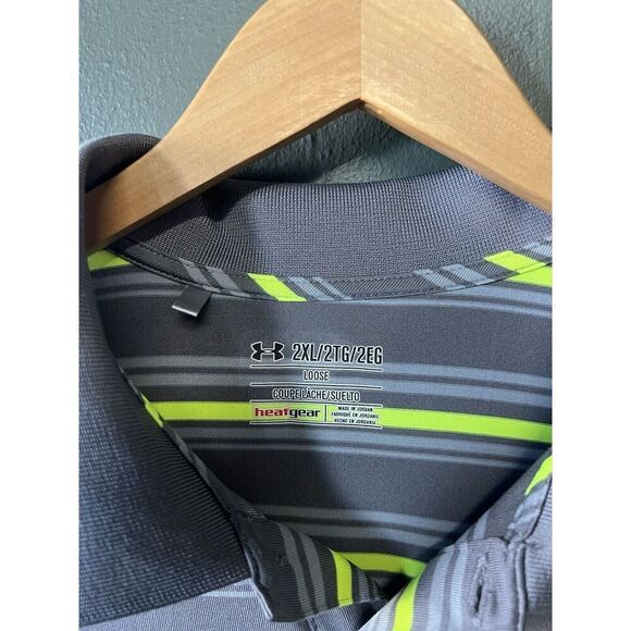 Under Armour Mens Gray Striped Short Sleeve Golf Polo Size 2XL - Picture 3 of 3